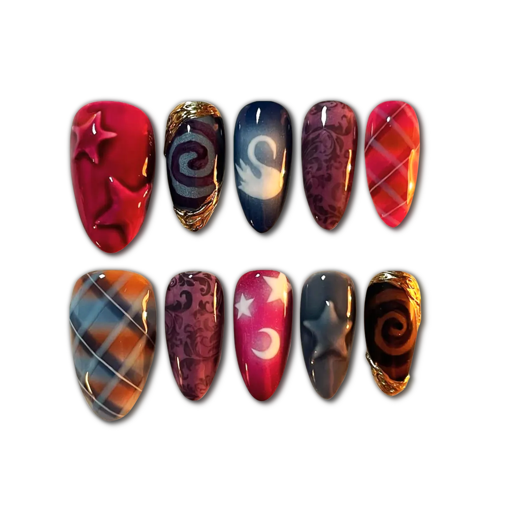 Custom Galaxy Fantasy Press-On Nails – Celestial Moon & Star Nail Art | Wynzy Pops Nails™