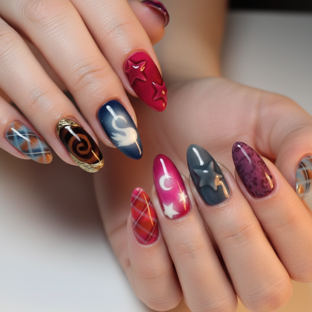 Custom Galaxy Fantasy Press-On Nails – Celestial Moon & Star Nail Art | Wynzy Pops Nails™