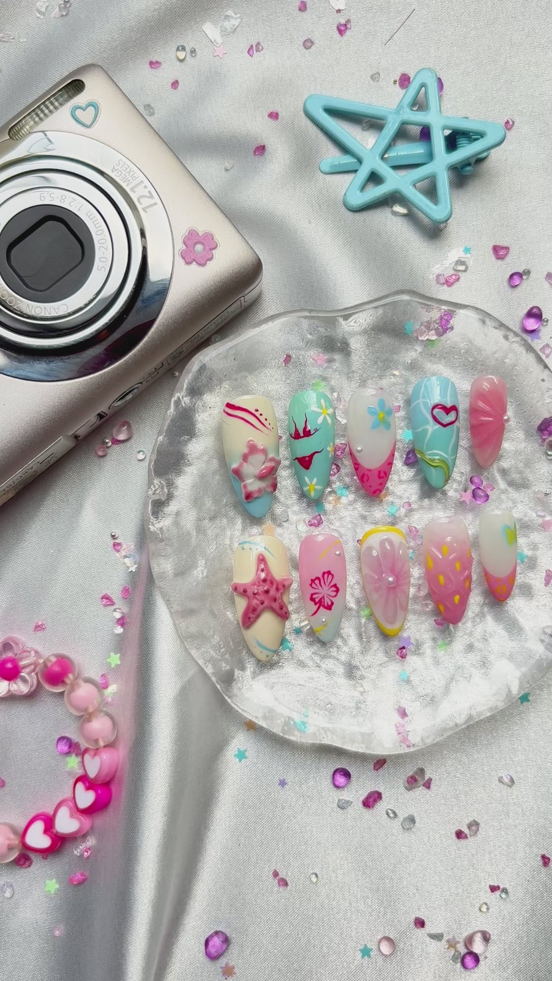 Custom Press-On Nails – Personalized 3D Beach Y2K Almond Nail Art | Wynzy Pops Nails