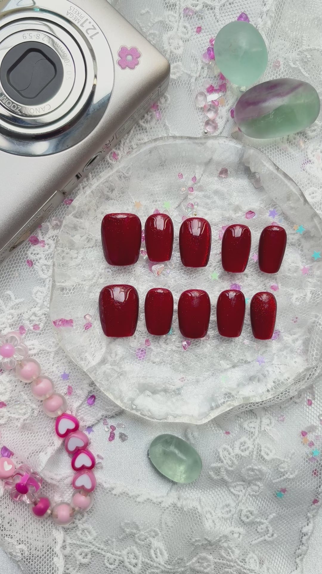 Red Glitter Goth Custom Press On Nails – Short Square Luxury Nail Art Set | Wynzy Pops Nails