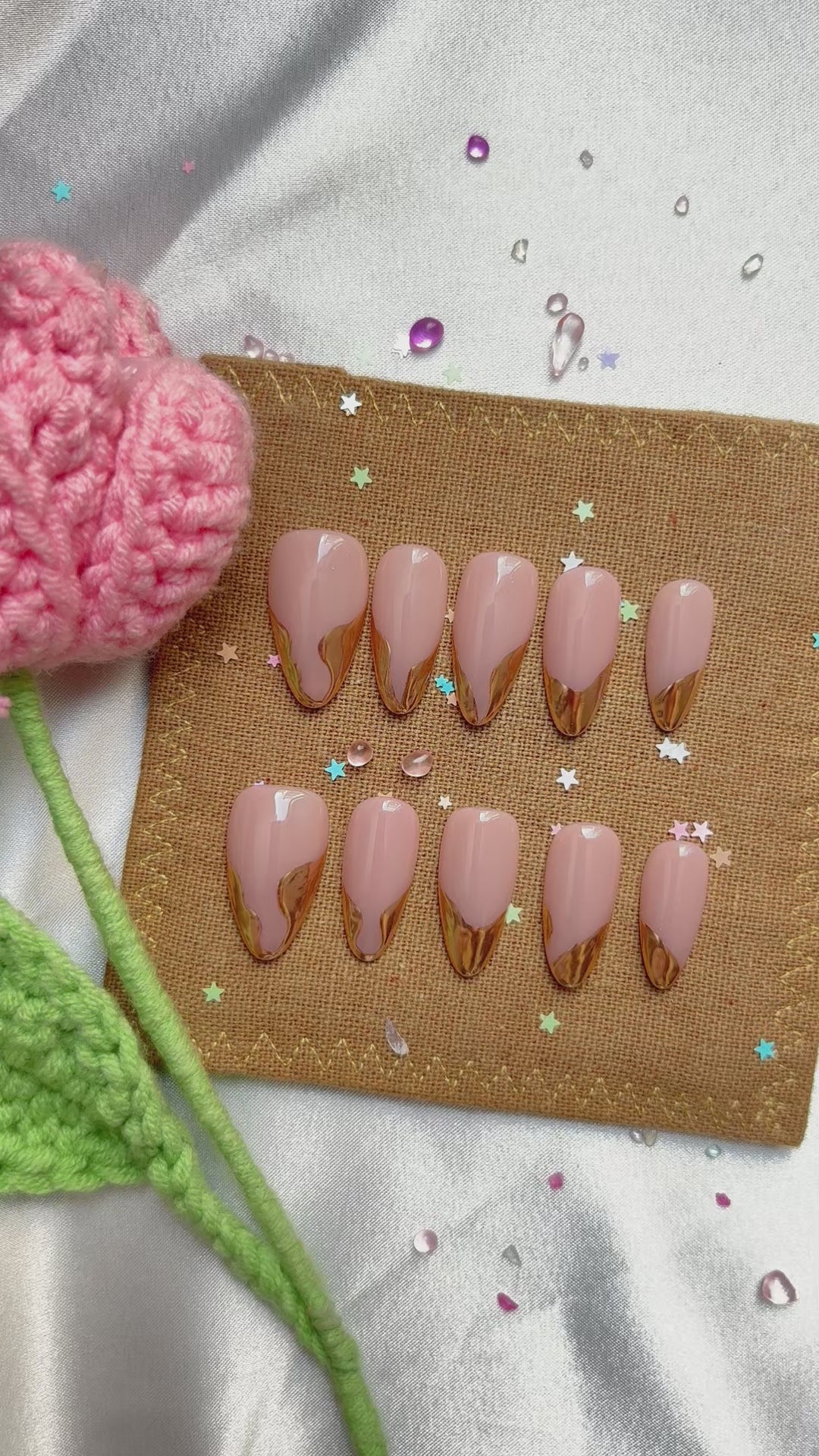 Custom Nude & Gold French Tip Press-On Nail Set | Wynzy Pops Nails