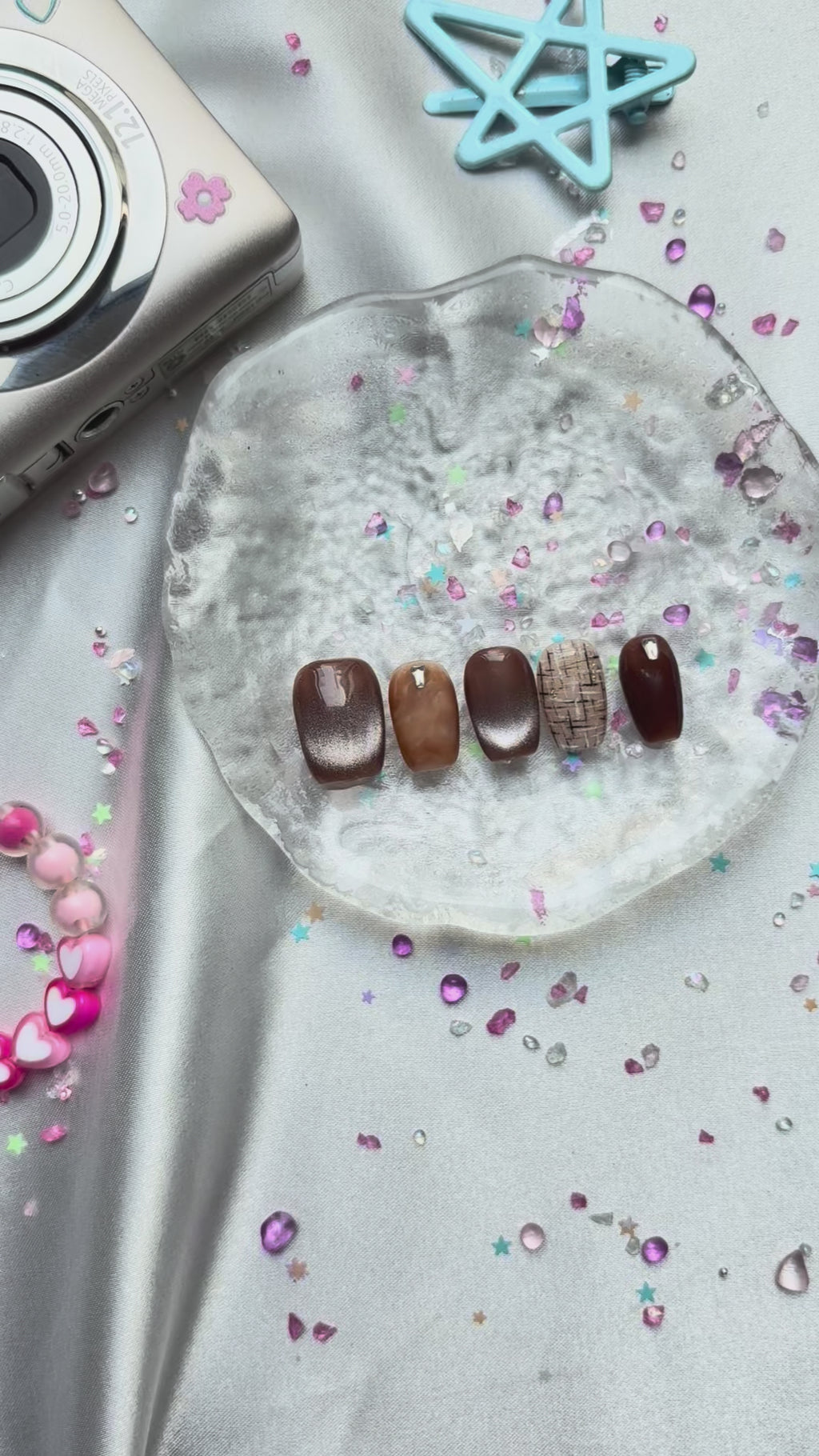 Custom Gel Press-On Nails – Brown Cat Eye, Gift for Her