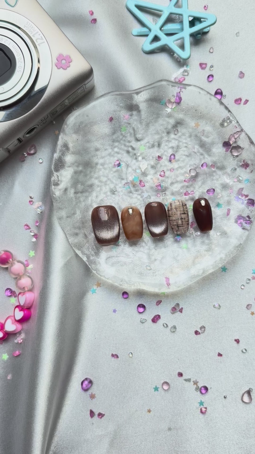 Custom Gel Press-On Nails – Brown Cat Eye, Gift for Her