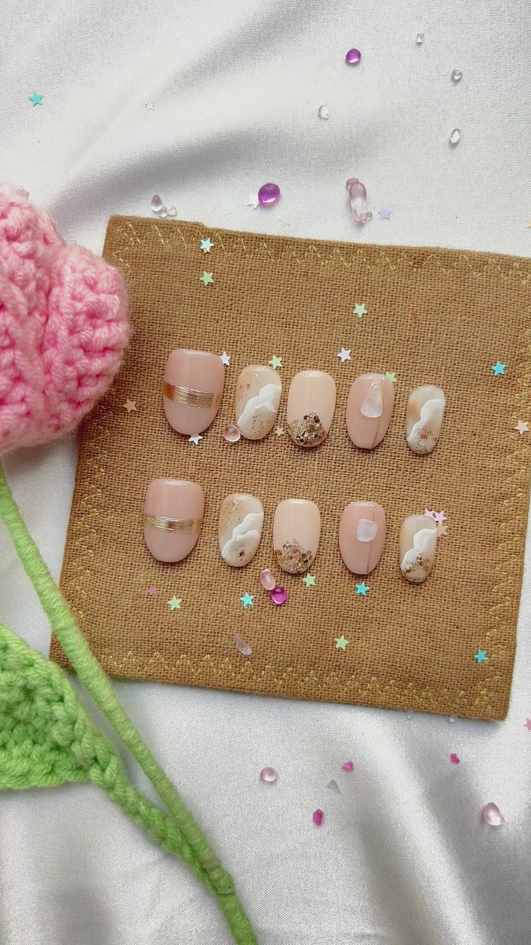 Custom Press-On Nails – Personalized Marble with Gold Glitter & Cat Eye Accents | Wynzy Pops Nails