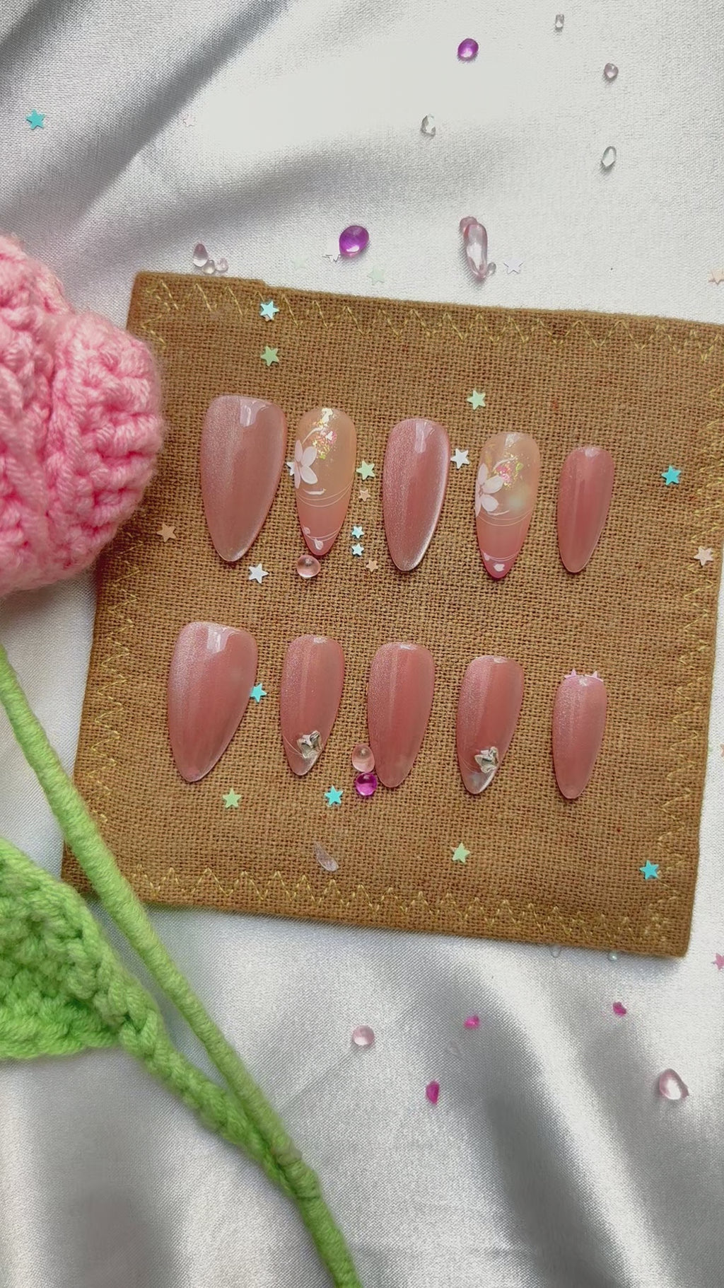 Personalized Shimmer Press On Nails: Long Almond Luxury Nail Art Set | Wynzy Pops Nails