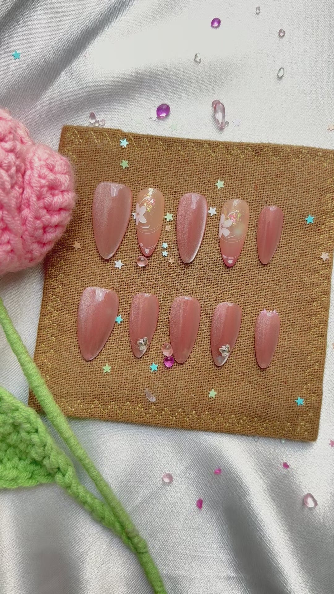 Personalized Shimmer Press On Nails: Long Almond Luxury Nail Art Set | Wynzy Pops Nails