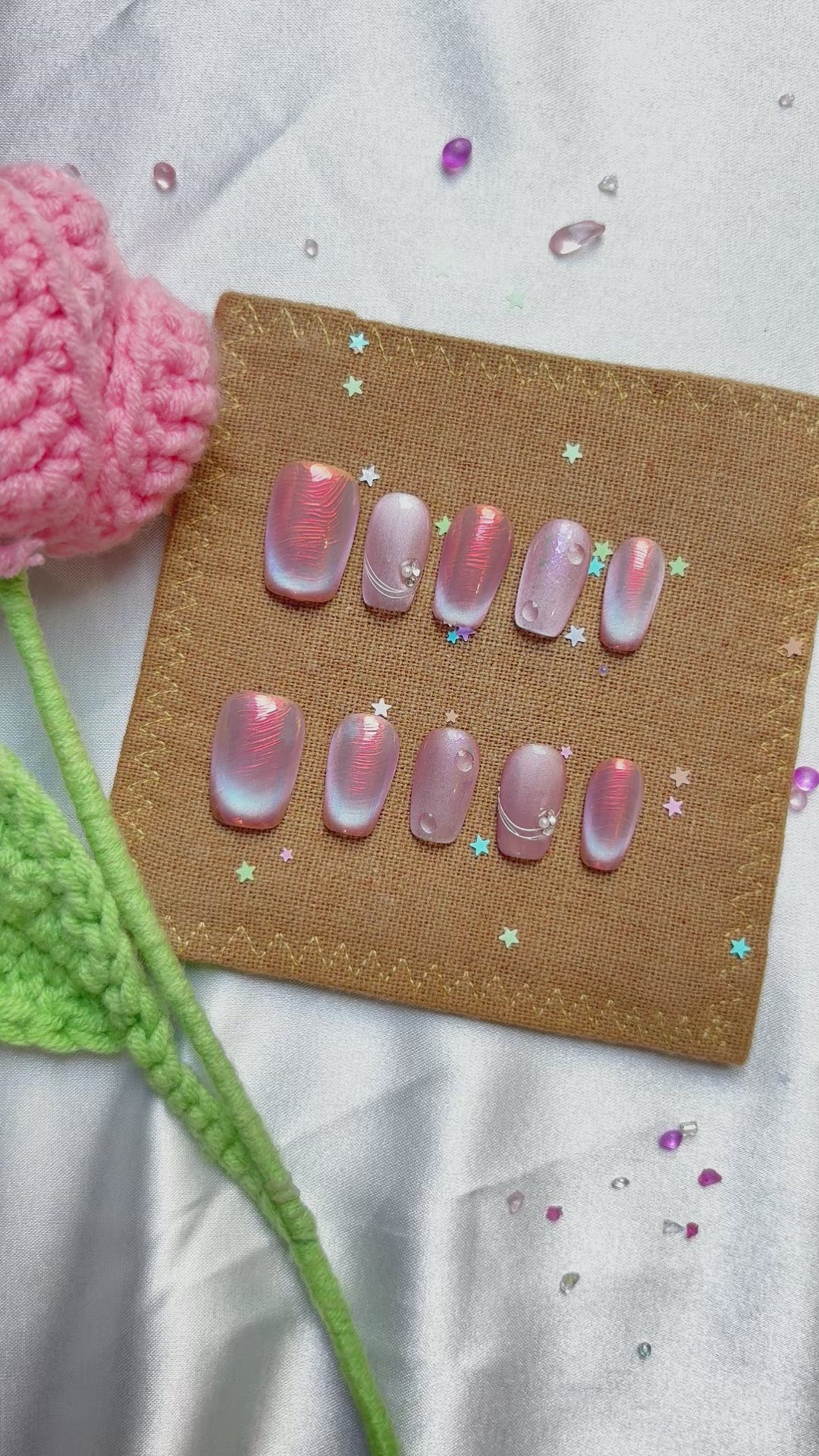 Custom Press-On Nails – Personalized Rainbow Holographic Cat Eye Nail Art Set | Wynzy Pops Nails