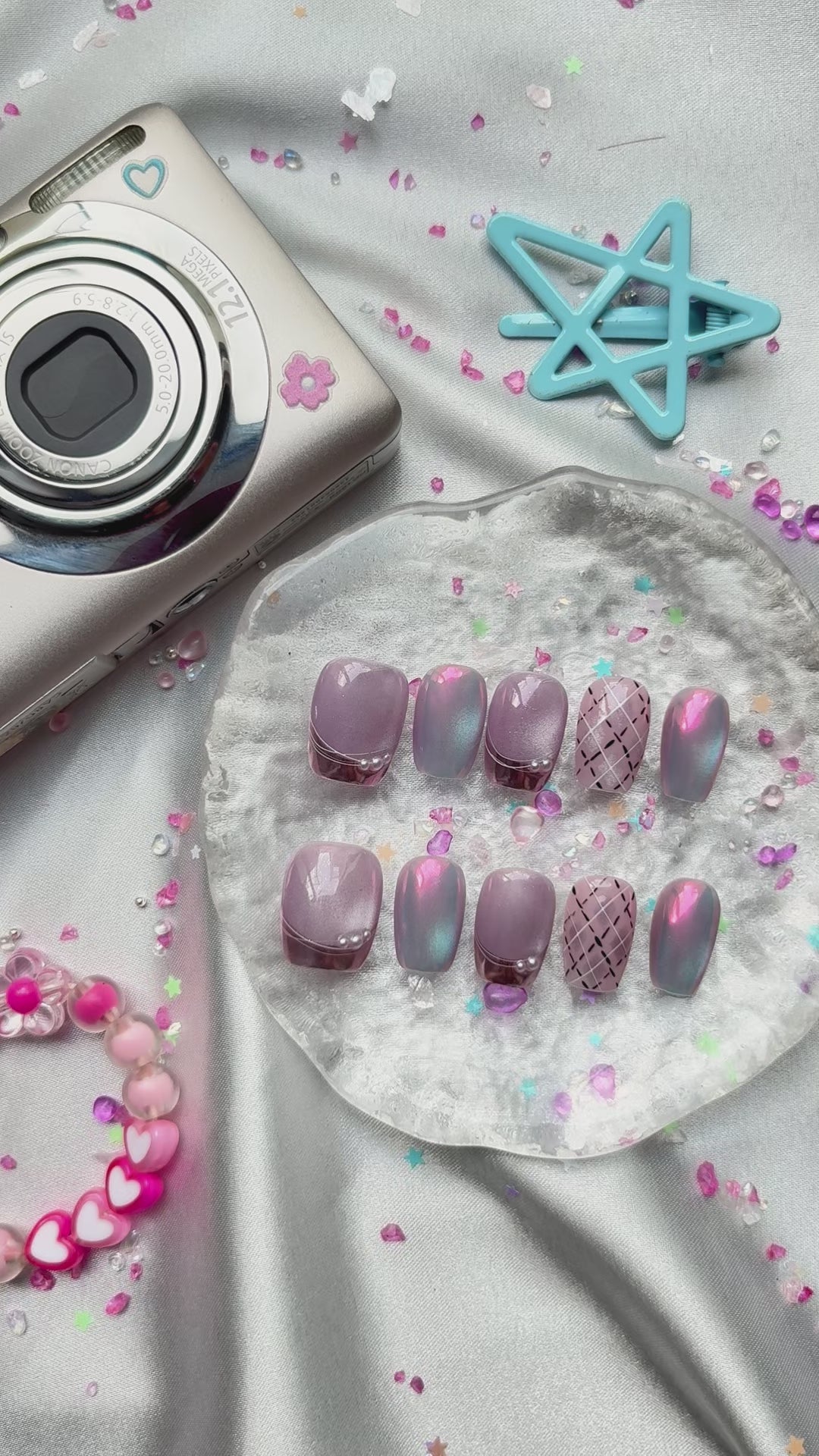 Personalized Pink Glowing Press On Nails: Glitter Cat Eye Nail Art | Wynzy Pops Nails