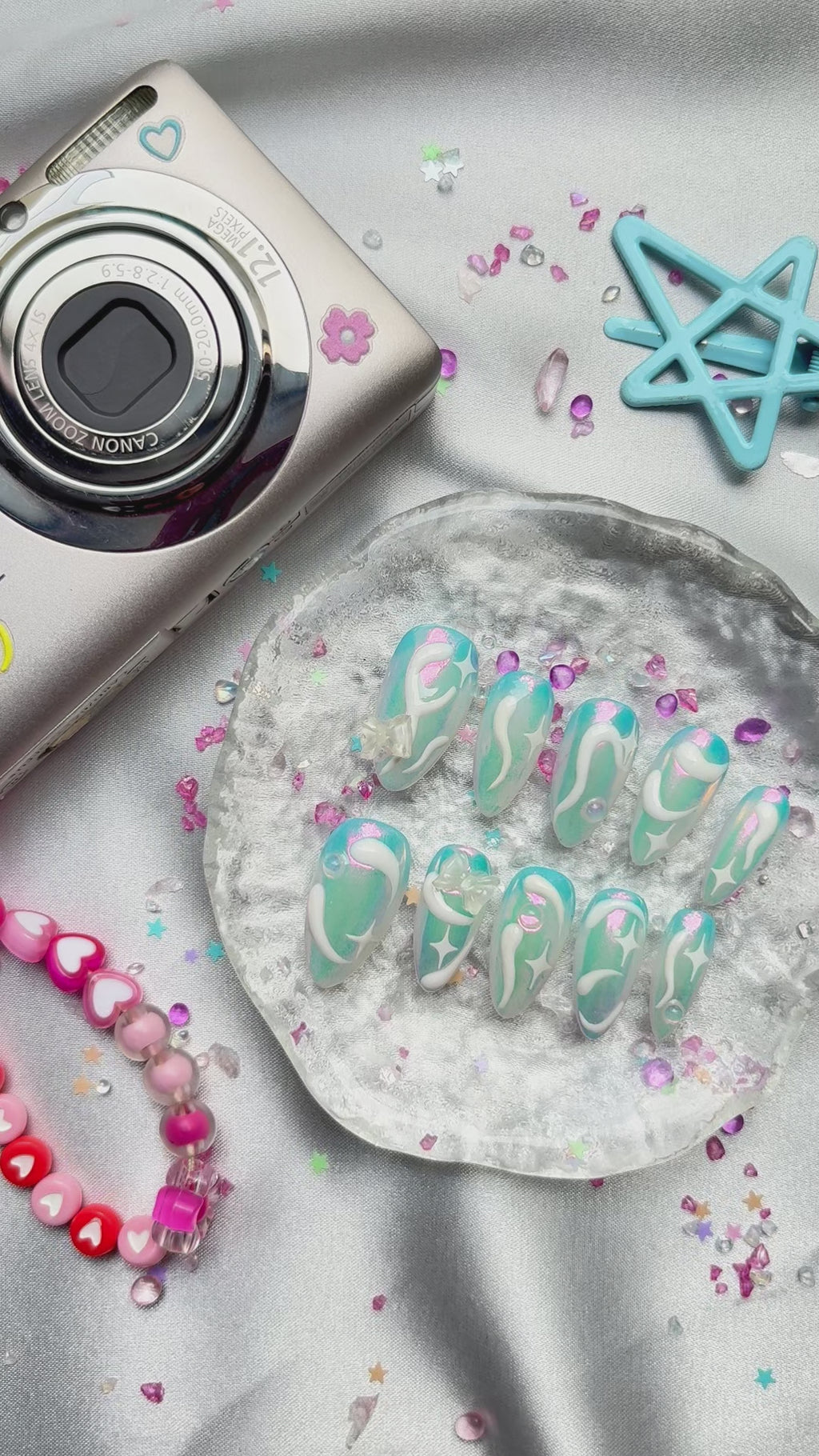 Personalized Pink Blue Swirl Press On Nails: Y2K Galaxy Nail Art | Wynzy Pops Nails