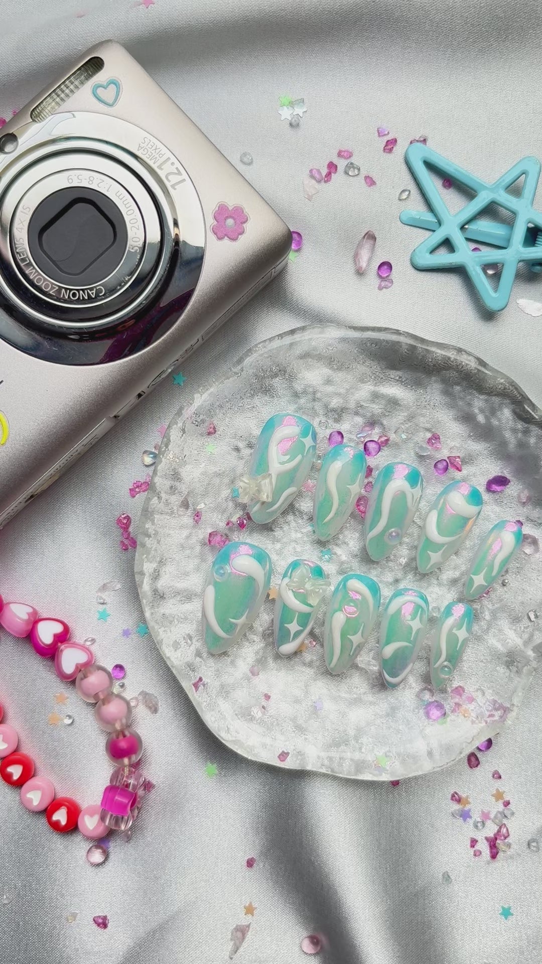 Personalized Pink Blue Swirl Press On Nails: Y2K Galaxy Nail Art | Wynzy Pops Nails