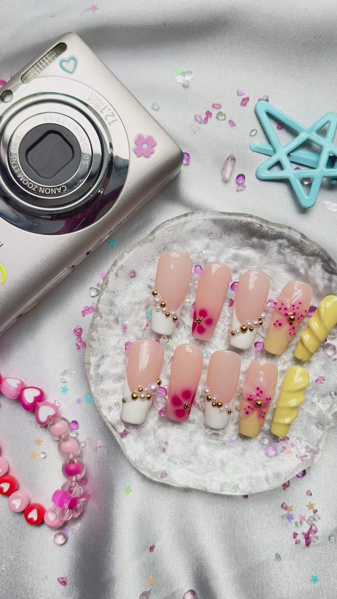 Custom Press-On Nails – Personalized Pink Tropical Y2K Nail Art Set | Wynzy Pops Nails