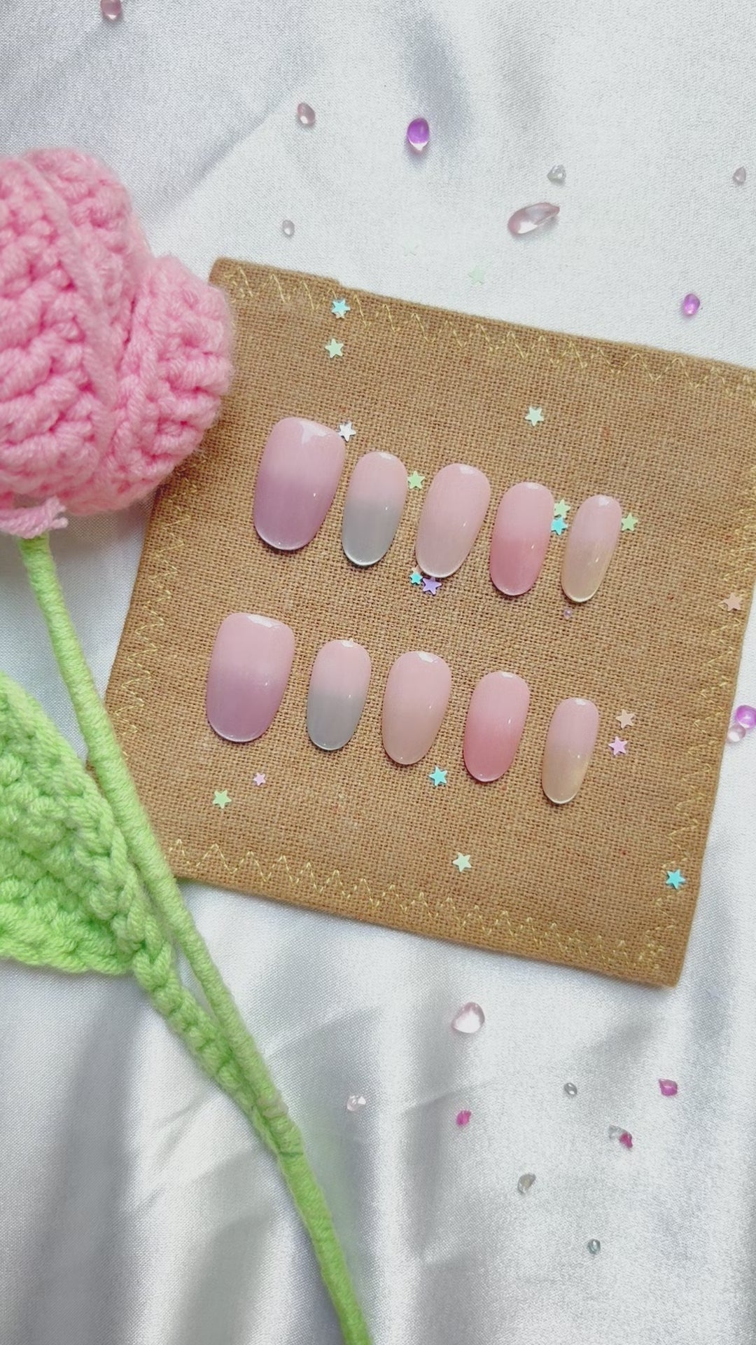 Custom Press-On Nails – Pastel Ombre Rainbow Gradient in Short Oval Shape | Wynzy Pops Nails