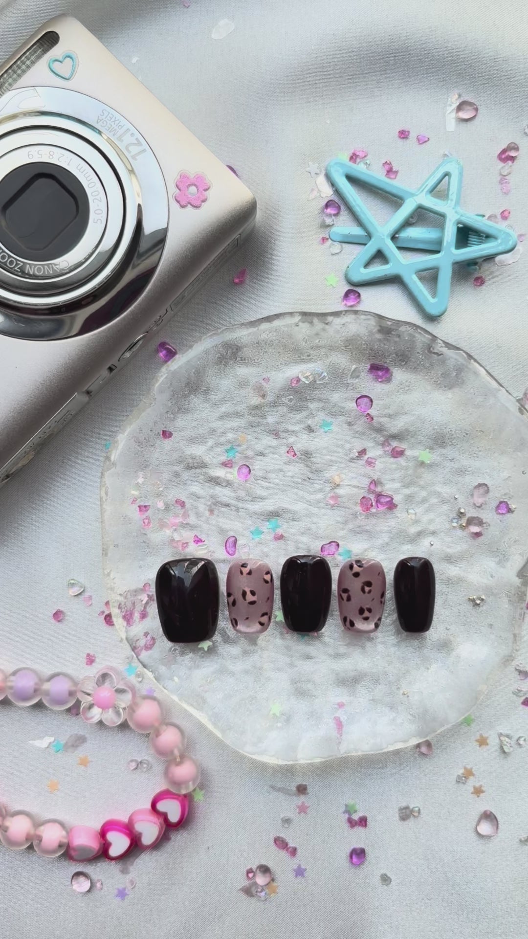 Custom Leopard Press-On Nails – Black & Brown Jelly, Short Square