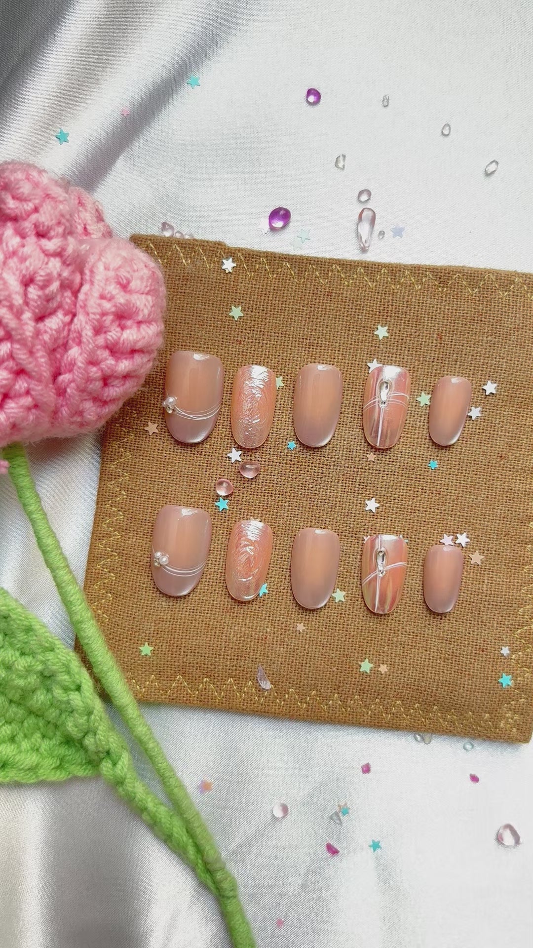 Personalized Chrome Pearl Press-On Nails | Swirl Nail Art | Wynzy Pops Nails