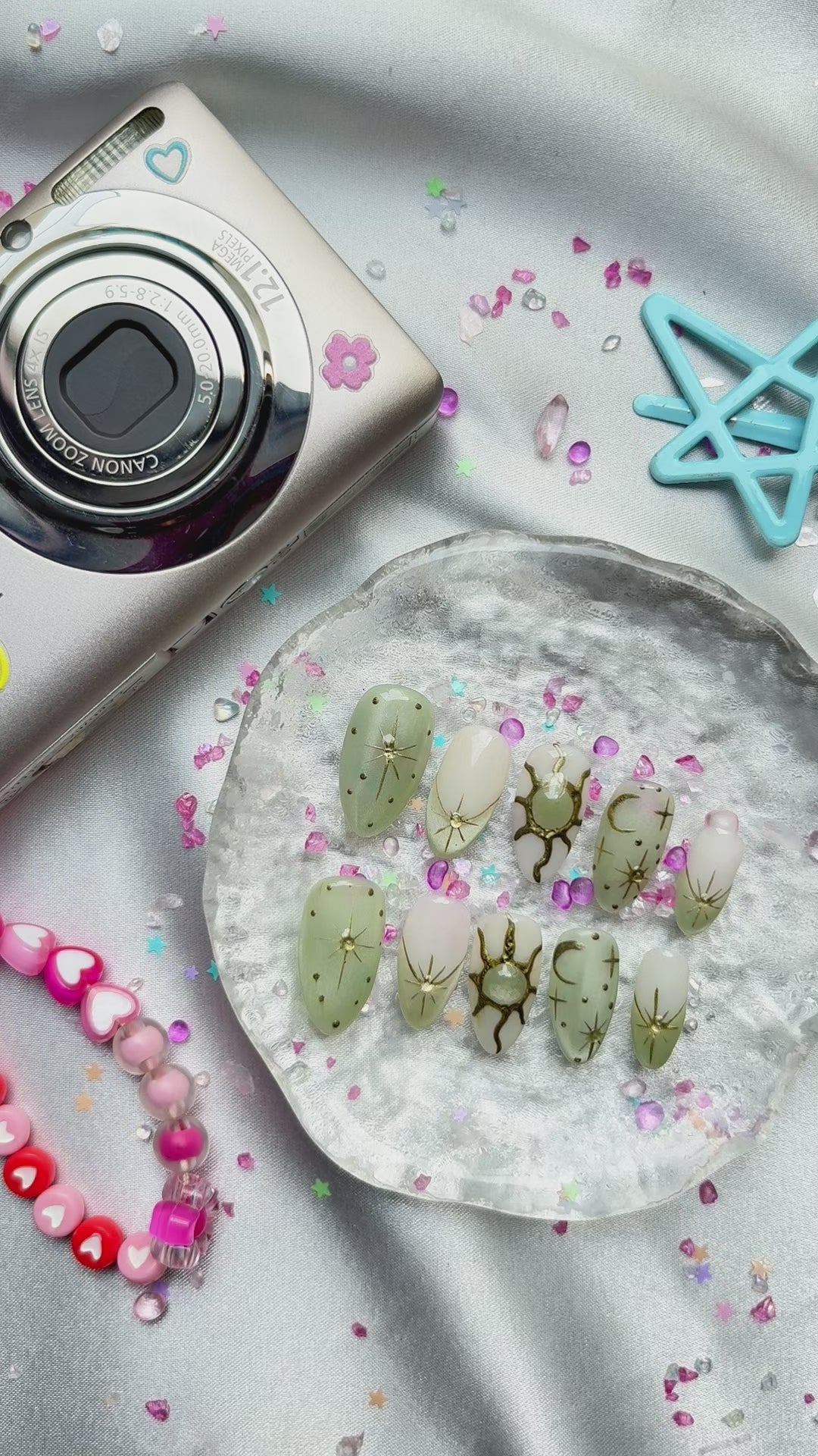 Green Marble Custom Press On Nails: Sun Galaxy Almond Nail Art | Wynzy Pops Nails