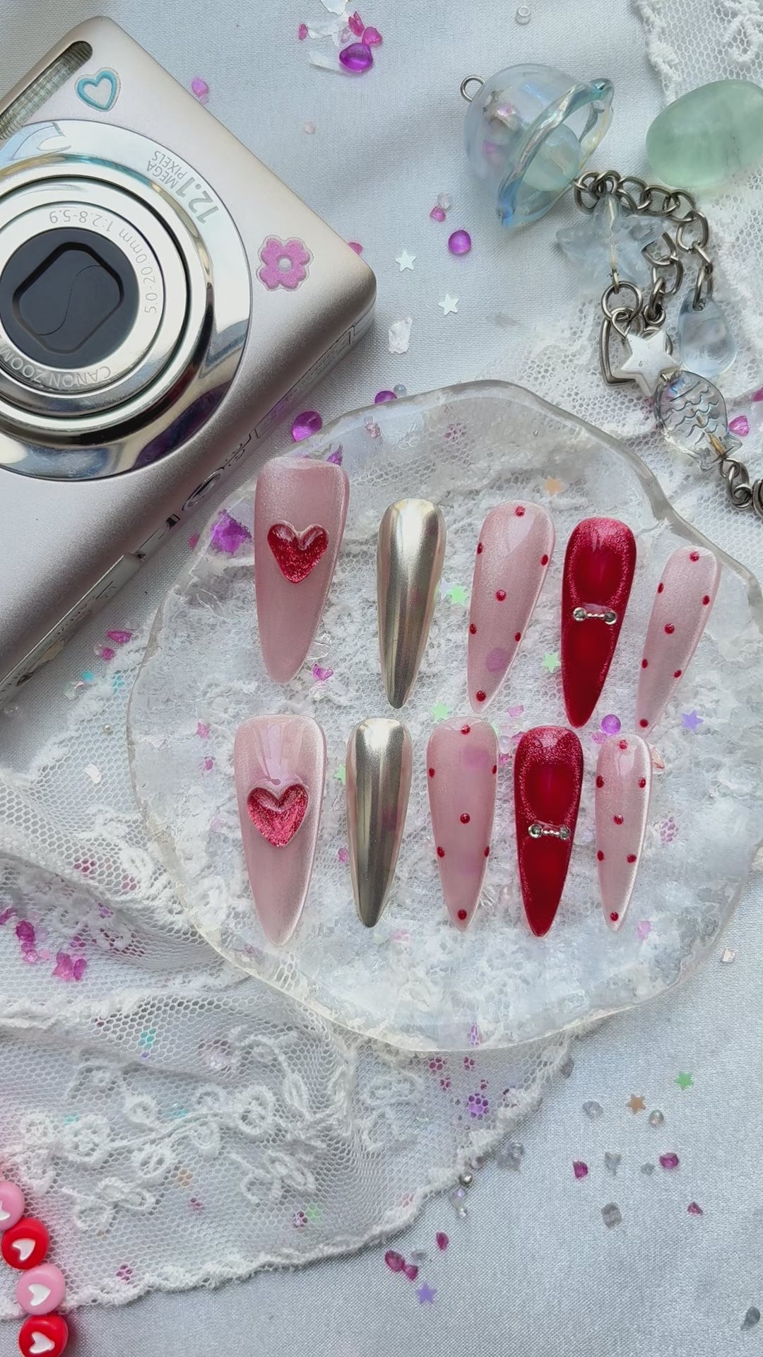 Personalized Valentine Press On Nails – Pink & Red Chrome Stiletto Nail Art | Wynzy Pops Nails