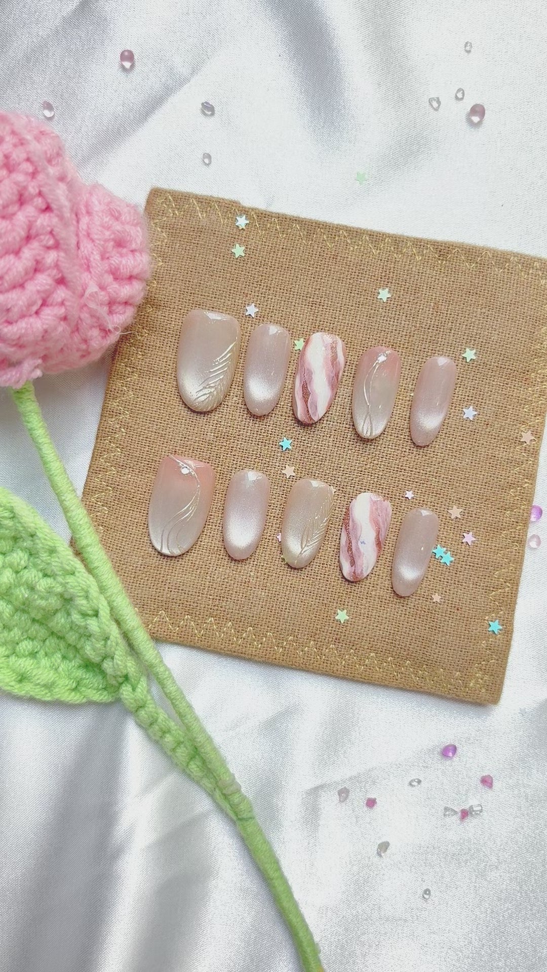 Custom Press-On Nails – Marble Nude & Beige with Swirl Accents | Wynzy Pops Nails