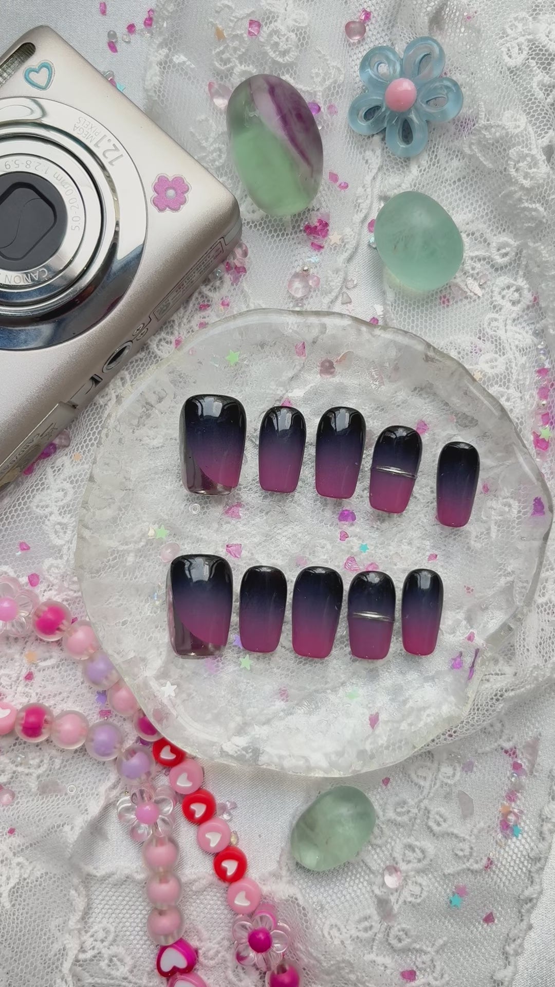 Custom Press-On Nails – Gray Pink Ombre Long Square Gradient Nail Art | Elegant Everyday | Wynzy Pops Nails