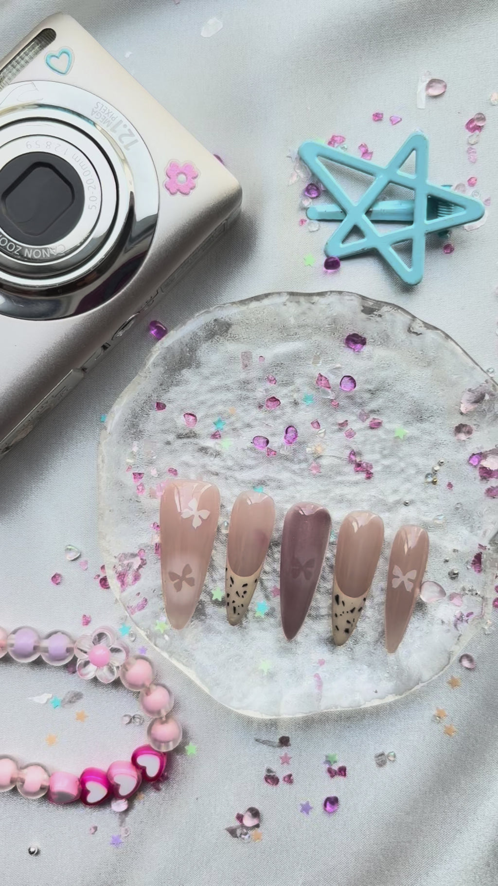 Custom Nude Press-On Nails – Butterflies & Speckled French Tips | Wynzy Pops Nails