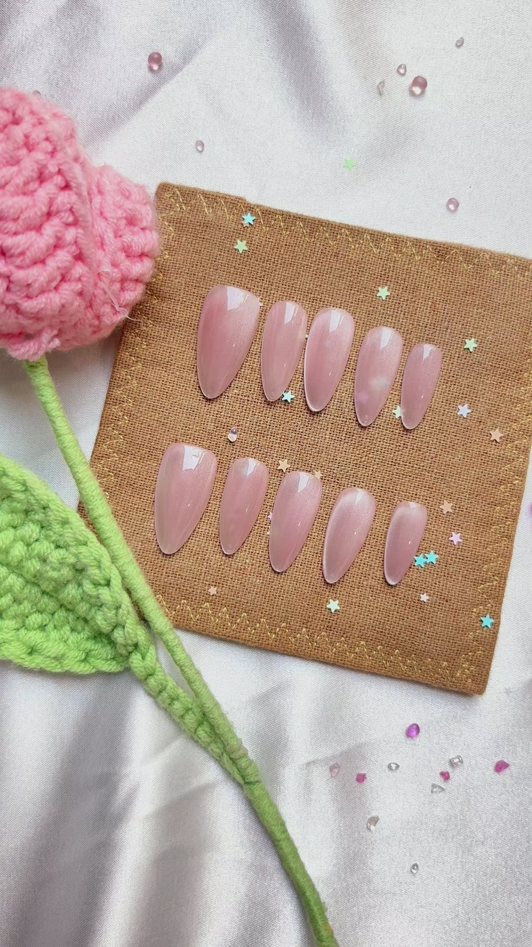 Custom Cat Eye Press-On Nails – Glittery Pink Stiletto | Soft Shimmer Nail Art | Wynzy Pops Nails