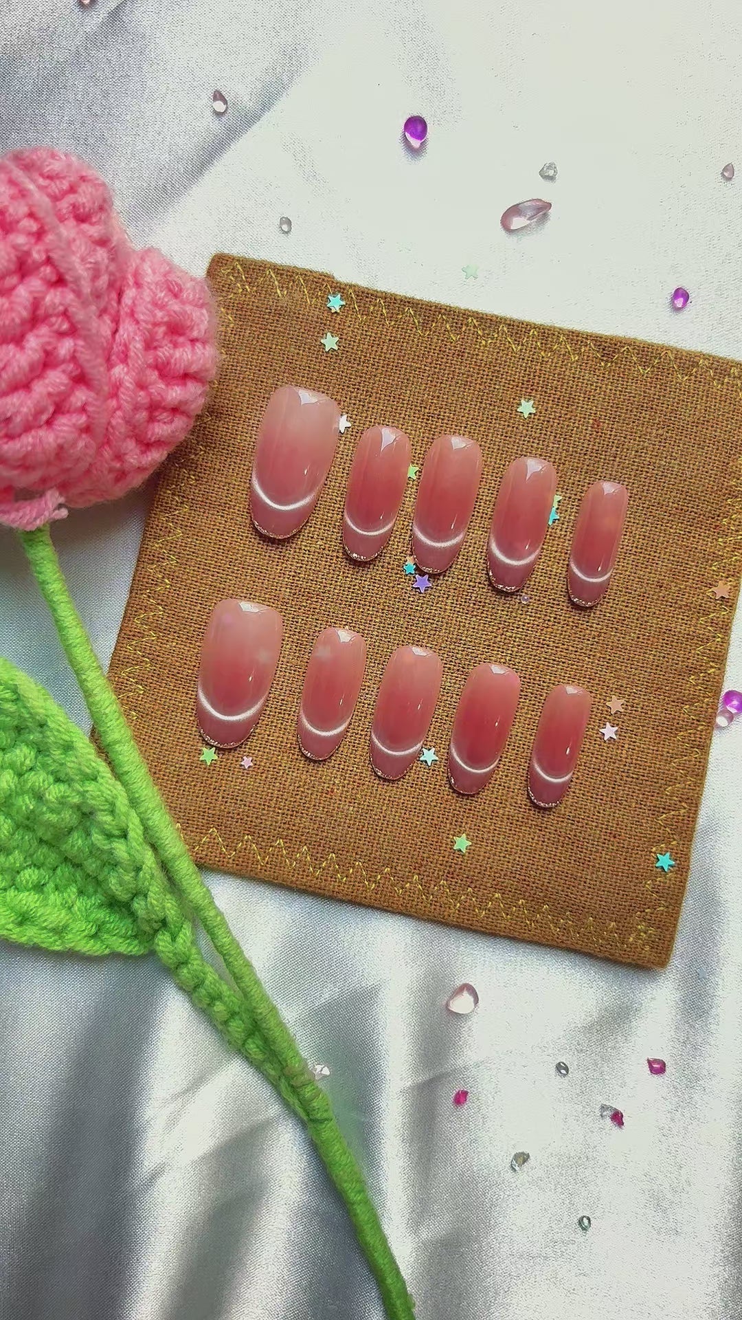 Personalized Elegant Nude French Cat Eye Nails | Custom Squoval Press-On | Soft Pink Gradient False Nail | Elegant Minimalist Style